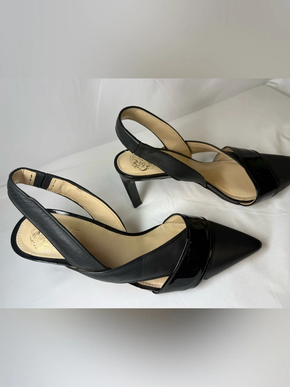 Vince Camuto Luzzia Slingback Pumps Women’s 8M Black Leather Patent Pointed Toe